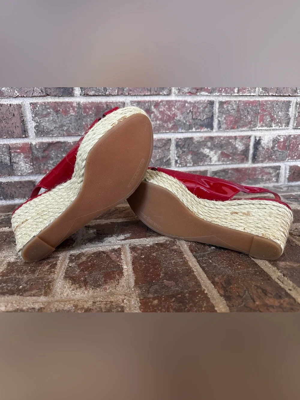 VIA SPIGA Red Patent Leather Espadrille Platform Wedge Sandals | 8.5